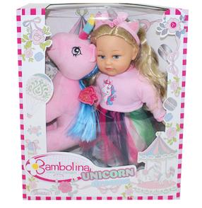 Lelle ar aksesuāriem Bambolina Unicorn Dreams BD1260, 35 cm, rozā krās.