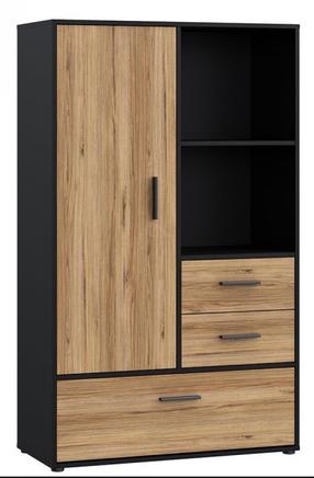 Шкаф Forte Mokkaro MOKR521L-M322, дубовый цв./черный цв., 42 см x 94.7 см x 157.2 см