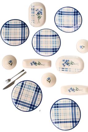 Pusdienu servīze Hermia TVL14KAHPRS1213, porcelāna, zila krās./balta krās., 14 gab.