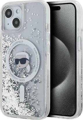 Telefono dėklas Karl Lagerfeld Liquid Glitter Karl Choupette Head MagSafe, balta sp., Apple