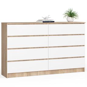 Komoda Akord Furniture Factory K160, balta sp./sonoma ąžuolo sp./šviesiai ruda sp., 99 cm x 160 cm x 40 cm