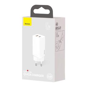 Telefona lādētājs Baseus CCGAN2L-B02, USB Type C/USB, balta krās., 65 W