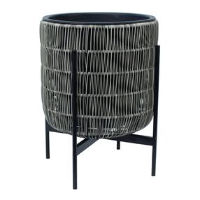 Puķu pods Home4you Wicker 38108, plastmasa/metāls, Ø 38 cm, pelēka krās.