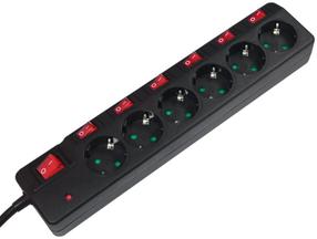 Buitinis ilgintuvas Logilink 6-Way LPS233, 3 x 1,5 mm², 1.5 m, IP20, 6 lizdų, su jungikliu, juoda sp.