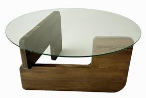 Kavos staliukas Kalune Design Mia, riešuto sp./skaidri sp., 75 cm x 75 cm x 35 cm