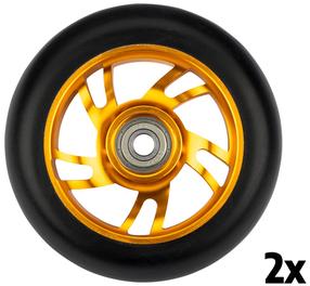 Priedas paspirtukams, ratukai Black Dragon Stunt Scooter Wheel Set Spoked Alu, aukso sp./juoda sp., 2 vnt.