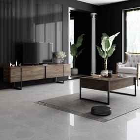 Svetainės baldų komplektas Kalune Design Luxe, vidaus, juoda sp./riešuto sp.