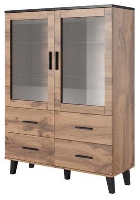 Vitrina Lotta 120, ąžuolo sp./juoda sp., 45 cm x 120 cm x 160 cm