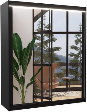 Spinta ADRK Morgan LED, juoda sp., 58 cm x 180 cm x 215 cm, su veidrodžiu