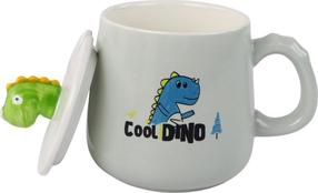 Puodelis su dangteliu Lean Toys Cool Dino, balta sp., 0.350 l