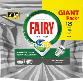 Trauku mazgājamās mašīnas kapsulas Fairy Platinum Allin1 Lemon, 125 gab.