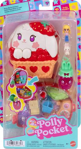 Фигурка-игрушка, c аксессуарами Mattel Polly Pocket Core Compact Strawberry Bunny Basket, многоцветный