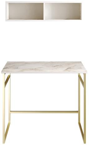 Rašomasis stalas su lentyna Kalune Design Gama 541HDL1108, 90 cm x 60 cm, 75 cm, aukso sp./balta sp.