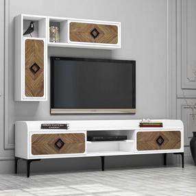 Sekcija Kalune Design Samba 845HCT3076, balta sp./riešuto sp., 35 cm x 180 cm x 52 cm