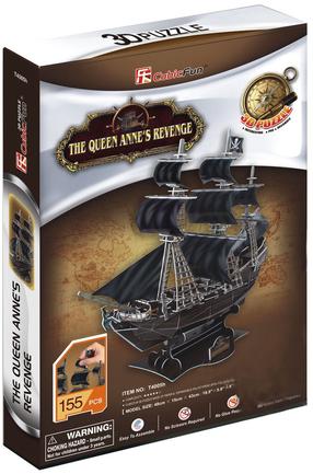 3D пазл Cubicfun Pirate Ship Queen Anne, 43 см x 15 см, 155 шт., черный цв.