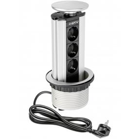 Įmontuojamas ilgintuvas Gt Furniture sockets AE-BPW3GS-80, 3G1.5, 1.8 m, 3 lizdų, sidabro sp.
