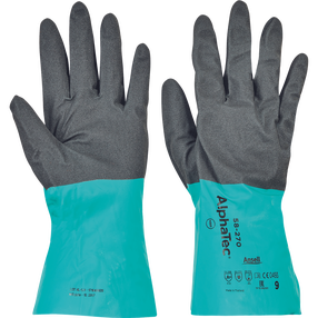 Darbo pirštinės chemikalams Ansell AlphaTec 58-270, suaugusiems, mėlyna sp./juoda sp., 9