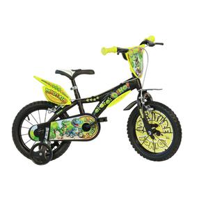 Vaikiškas dviratukas su papildomais ratukais, vaikų Dino Bikes Dinosaur 614-DSA, juoda sp./geltona sp., 14"