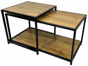Kavos staliukų komplektas Gustav, ruda sp./juoda sp., 50 - 90 cm x 90 cm x 45 - 50 cm, 2 vnt.