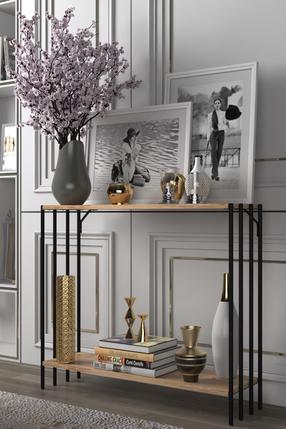 Консольный стол Kalune Design Verona, коричневый цв./черный цв., 26 см x 90 см x 80 см