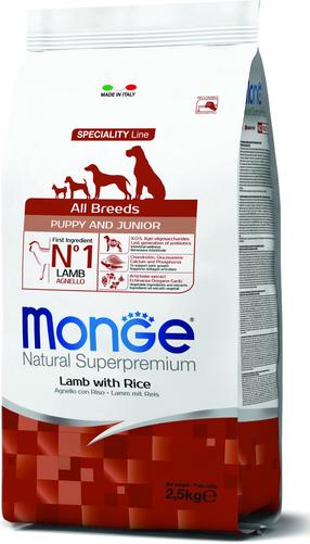 Kuiv koeratoit Monge ALL BREEDS Puppy & Junior, lambaliha/riis, 2.5 kg