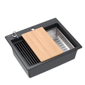 Virtuves izlietne Quadron Kurt 110, granīts, 59 cm x 50 cm x 21.5 cm, melns krās./nerūsējošā tērauda krās.