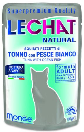 Mitrā kaķu barība Monge LeChat Natural Pouches, zivs/tunzivis, 0.08 kg