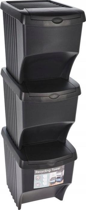 Atliekų rūšiavimo sistema Recycling-Tower, 3 x 22 l l, juoda sp.