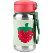 Gertuvė su silikoniniu šiaudeliu Skip Hop Spark Style Strawberry, 350 ml, 1 m., 6.8 cm, nerūdijantysis plienas, raudona sp./žalia sp.