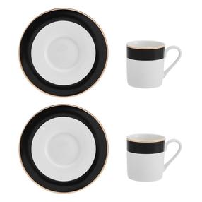 Puodelis su lėkštute Mikasa Luxe Deco, balta sp./juoda sp., 0.1 l
