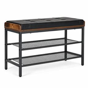Скамья с полкой для обуви ModernHome Loft LT1, коричневый цв./черный цв., 80 см x 30 см x 50 см