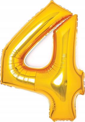 Folijas balons cipars Amscan 4, zelta krās.