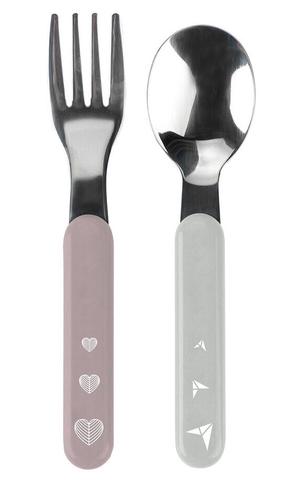 Stalo įrankiai BabyOno Spoon & Fork, 1 m., nerūdijantysis plienas, pilka sp./violetinė sp.