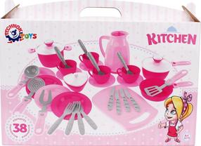 Rotaļu virtuves piederumi, trauku komplekts Technok Kitchen 3275, rozā krās.
