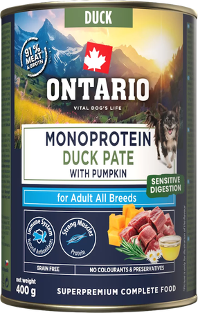 Влажный корм для собак Ontario Monoprotein Adult, мясо утки/тыква, 0.4 кг