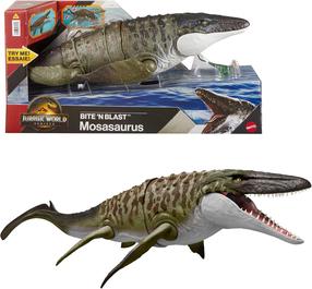 Žaislinė figūrėlė, dinozauras Mattel Jurassic World Rebirth Bite N Blast Mosasaurus JJP80, 65 cm, žalia sp.
