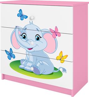 Vaikiška komoda Kocot Kids Babydreams Baby Elephant, balta sp./rožinė sp., 80 cm x 41 cm x 80.5 cm
