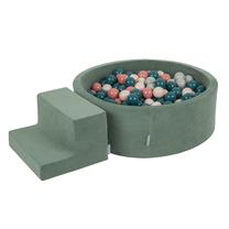 Baseinas su kamuoliukais KiddyMoon Velvet Ball Pool Round 200 Balls, 90 cm x 90 cm, 200 vnt, ruda sp./žalia sp.