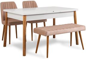 Valgomojo komplektas Kalune Design Santiago 0900 - 3 AB, balta sp./pušies sp./šviesiai rožinė sp.