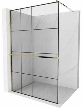 Dušo sienelė Mexen Kioto+ Walk-In, 130 cm x 200 cm, aukso sp./juoda sp./grūdintas