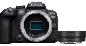 Sistēmas fotoaparāts Canon EOS R10 + Mount Adapter EF-EOS R, melna krās.