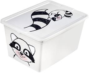 Daiktadėžė su dangčiu, žaislams Branq X Box Deco Animal Racoon, 30 l, skaidri sp./juoda sp., 48.5 x 36 x 30 cm