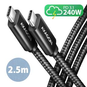 Juhe Axagon BUCM2-CM25AB, 2 x USB Type-C, 250 cm, must v., 240 W
