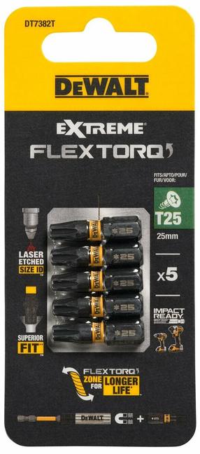 Биты для ударной отвертки Dewalt Extreme Flex Toro, T25, 25 мм