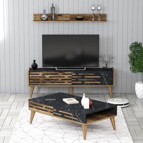 Elutoa mööblikomplekt Kalune Design Valensiya 140, sise, must v./marmor v./pähklipuu v.