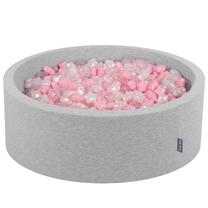 Baseinas su kamuoliukais KiddyMoon Round Ball Pit Round 600 Stars, 90 cm x 90 cm, 600 vnt, skaidri sp./balta sp.