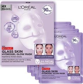 Veido kaukė, rinkinys L’Oréal Paris Revitalift Filler Glass Skin, 25 g, 4 vnt.