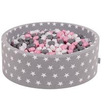 Baseinas su kamuoliukais KiddyMoon Round Ball Pit Round 300 Stars, 90 cm x 90 cm, 300 vnt, balta sp./rožinė sp.