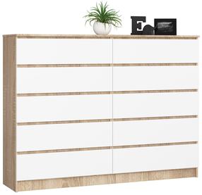 Komoda Akord K160, balta sp./rusva sp., 121 cm x 160 cm x 40 cm