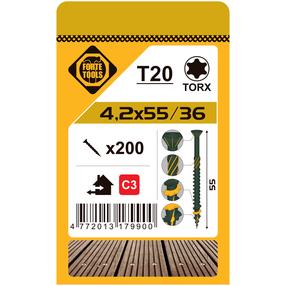 Саморез по дереву, для террас Forte Tools, 4.2 x 55 мм, зеленый цв., 200 шт.